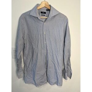 HUGO BOSS Dress Shirt Mens 16 32/33 Blue White Excellent Sharp Fit Grid Check